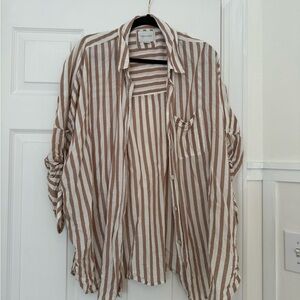 American Eagle Outfitters Tan and White Striped Shirt
